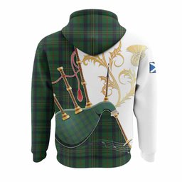 Kennedy Tartan Family Crest Hoodie Bagpipes with Scottish Thistle