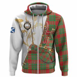 Grierson Tartan Family Crest Hoodie Bagpipes with Scottish Thistle