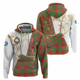Grierson Tartan Family Crest Hoodie Bagpipes with Scottish Thistle