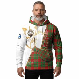 Grierson Tartan Family Crest Hoodie Bagpipes with Scottish Thistle