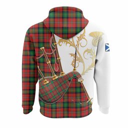 Fullerton Tartan Family Crest Hoodie Bagpipes with Scottish Thistle