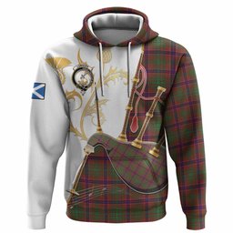 Lumsden Tartan Family Crest Hoodie Bagpipes with Scottish Thistle