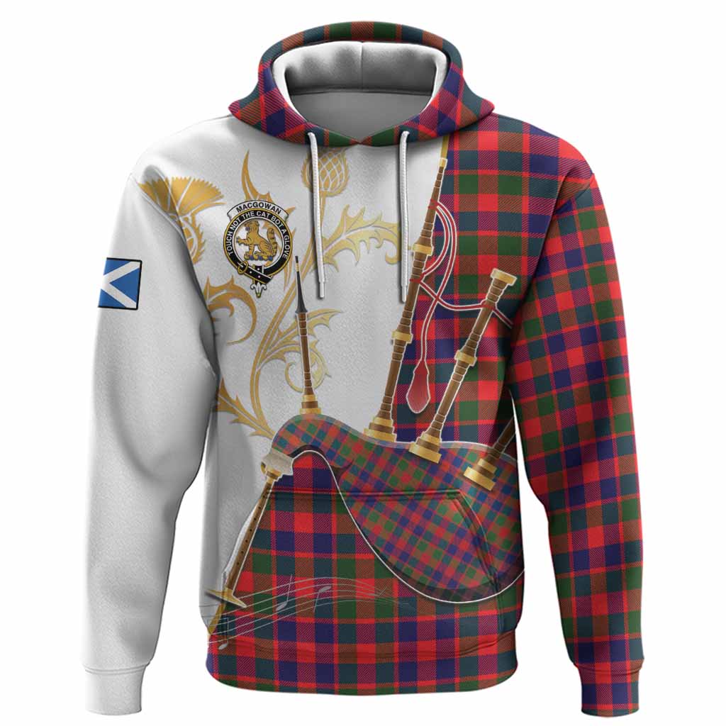 MacGowan (McGowan) Tartan Family Crest Hoodie Bagpipes with Scottish Thistle