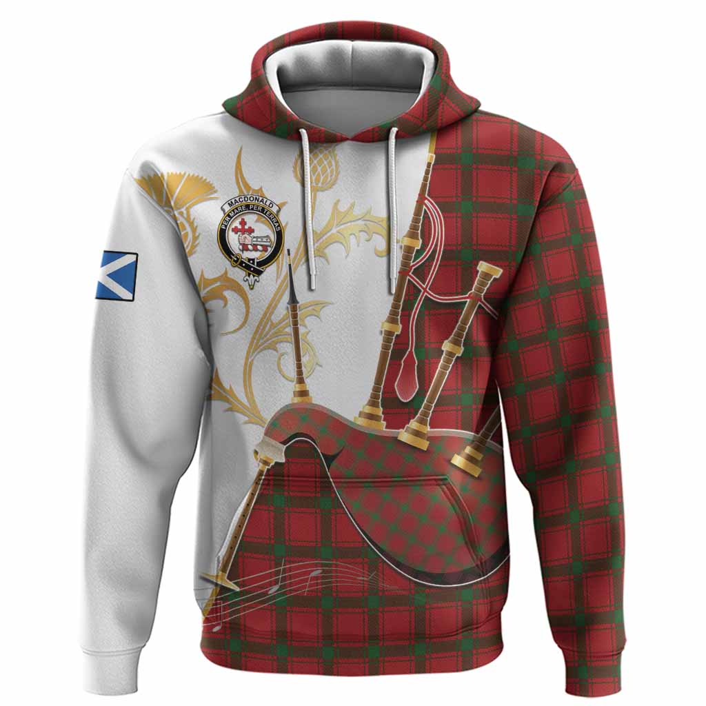 MacDonald (McDonald) of Sleat Tartan Family Crest Hoodie Bagpipes with Scottish Thistle