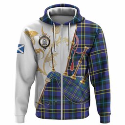 Hope Tartan Family Crest Hoodie Bagpipes with Scottish Thistle