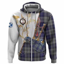 Napier Tartan Family Crest Hoodie Bagpipes with Scottish Thistle