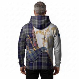 Napier Tartan Family Crest Hoodie Bagpipes with Scottish Thistle