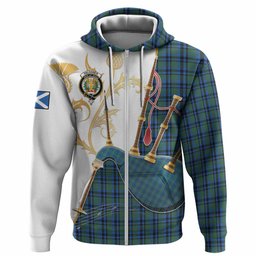 Falconer Tartan Family Crest Hoodie Bagpipes with Scottish Thistle