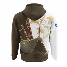 Gray Tartan Family Crest Hoodie Bagpipes with Scottish Thistle