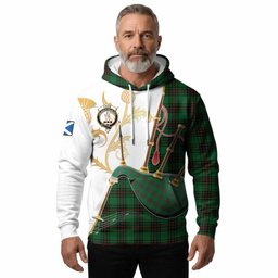 Logie Tartan Family Crest Hoodie Bagpipes with Scottish Thistle