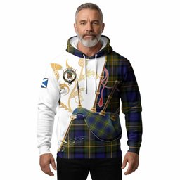 Moore Tartan Family Crest Hoodie Bagpipes with Scottish Thistle