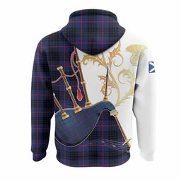 Morgan Tartan Family Crest Hoodie Bagpipes with Scottish Thistle