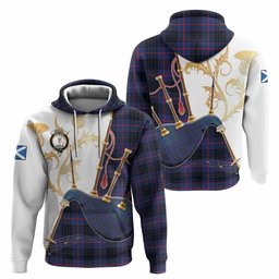 Morgan Tartan Family Crest Hoodie Bagpipes with Scottish Thistle