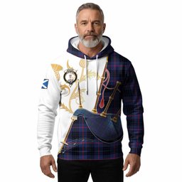 Morgan Tartan Family Crest Hoodie Bagpipes with Scottish Thistle