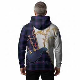 Morgan Tartan Family Crest Hoodie Bagpipes with Scottish Thistle