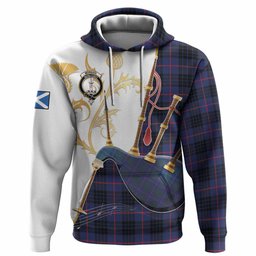 Morgan Tartan Family Crest Hoodie Bagpipes with Scottish Thistle