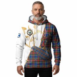 MacBeth (McBeth) Tartan Family Crest Hoodie Bagpipes with Scottish Thistle