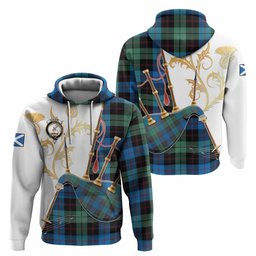 Guthrie Tartan Family Crest Hoodie Bagpipes with Scottish Thistle