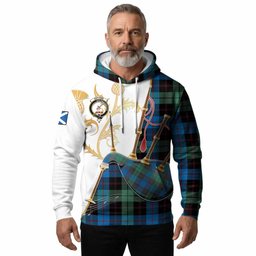 Guthrie Tartan Family Crest Hoodie Bagpipes with Scottish Thistle