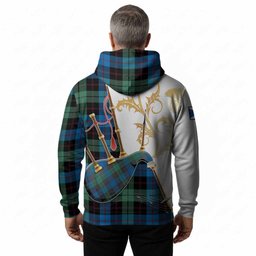 Guthrie Tartan Family Crest Hoodie Bagpipes with Scottish Thistle
