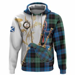 Guthrie Tartan Family Crest Hoodie Bagpipes with Scottish Thistle