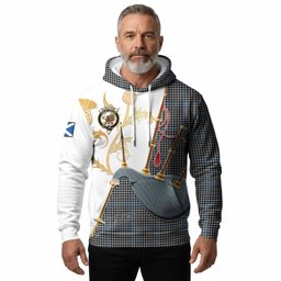 Gladstone (Gladstanes) Tartan Family Crest Hoodie Bagpipes with Scottish Thistle