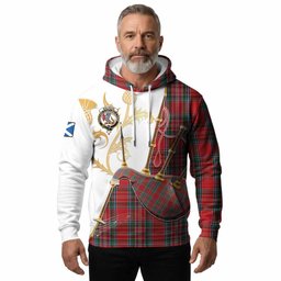 MacBean (MacBain) Tartan Family Crest Hoodie Bagpipes with Scottish Thistle