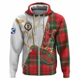 Gartshore Tartan Family Crest Hoodie Bagpipes with Scottish Thistle