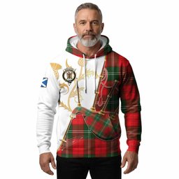 Gartshore Tartan Family Crest Hoodie Bagpipes with Scottish Thistle