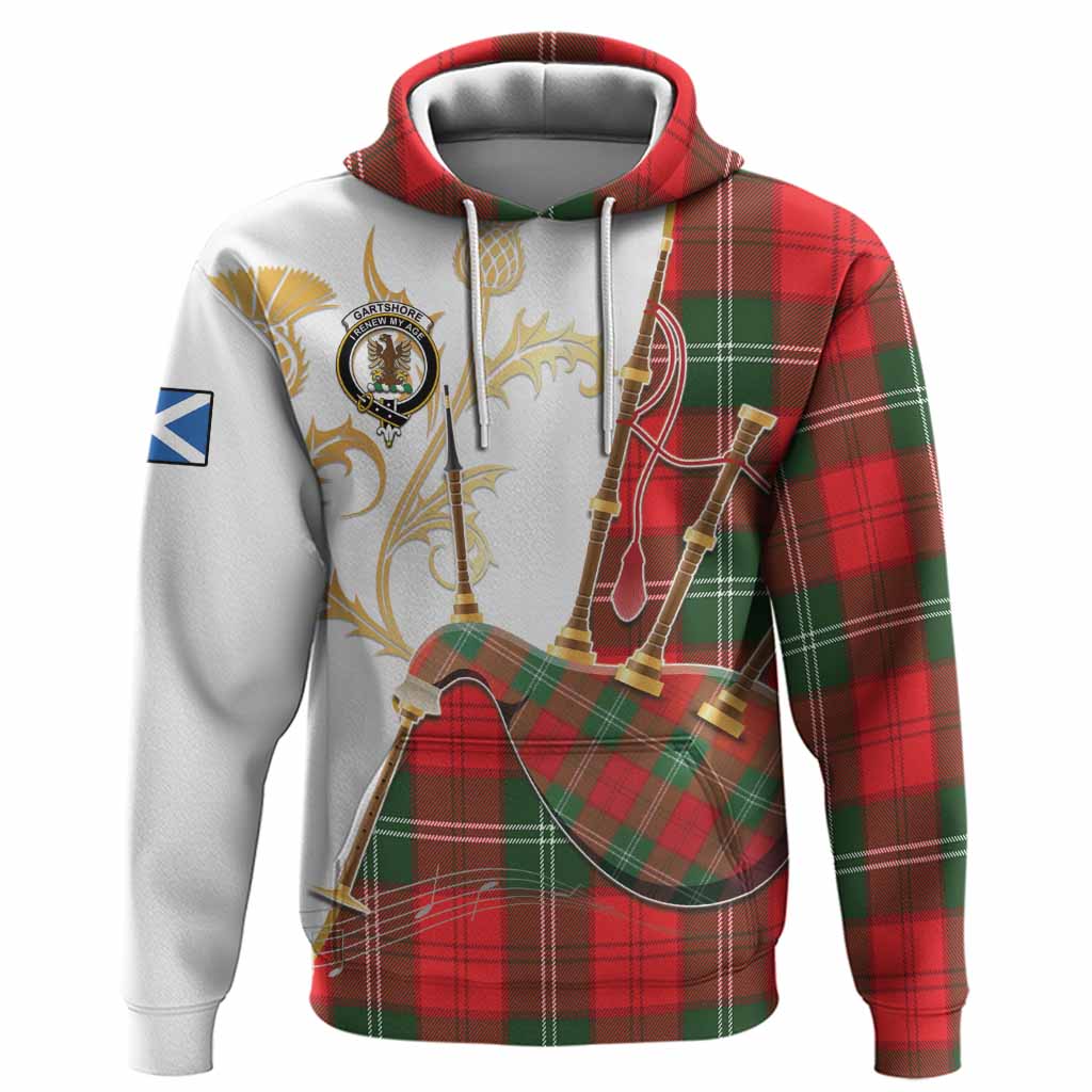 Gartshore Tartan Family Crest Hoodie Bagpipes with Scottish Thistle
