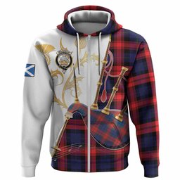 McLaughlin Tartan Family Crest Hoodie Bagpipes with Scottish Thistle