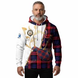McLaughlin Tartan Family Crest Hoodie Bagpipes with Scottish Thistle