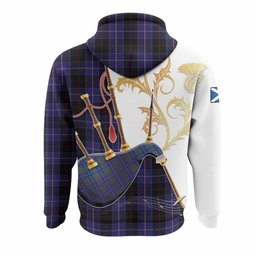 Dunlop Tartan Family Crest Hoodie Bagpipes with Scottish Thistle