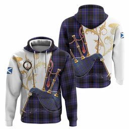 Dunlop Tartan Family Crest Hoodie Bagpipes with Scottish Thistle