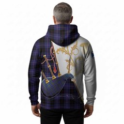 Dunlop Tartan Family Crest Hoodie Bagpipes with Scottish Thistle
