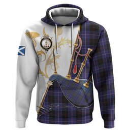 Dunlop Tartan Family Crest Hoodie Bagpipes with Scottish Thistle