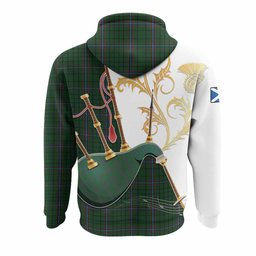 MacRae (McRae) Tartan Family Crest Hoodie Bagpipes with Scottish Thistle