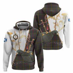 Hall Tartan Family Crest Hoodie Bagpipes with Scottish Thistle