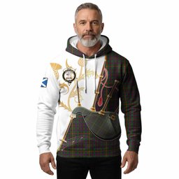 Hall Tartan Family Crest Hoodie Bagpipes with Scottish Thistle