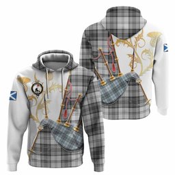 Glen Tartan Family Crest Hoodie Bagpipes with Scottish Thistle