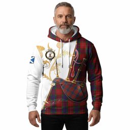 Fraser Tartan Family Crest Hoodie Bagpipes with Scottish Thistle