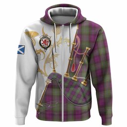 Wilson Tartan Family Crest Hoodie Bagpipes with Scottish Thistle