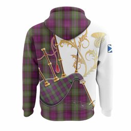 Wilson Tartan Family Crest Hoodie Bagpipes with Scottish Thistle
