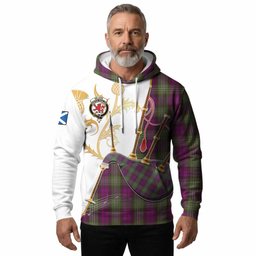 Wilson Tartan Family Crest Hoodie Bagpipes with Scottish Thistle
