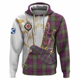 Wilson Tartan Family Crest Hoodie Bagpipes with Scottish Thistle