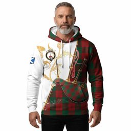 Erskine Tartan Family Crest Hoodie Bagpipes with Scottish Thistle