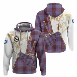 Rutherford Tartan Family Crest Hoodie Bagpipes with Scottish Thistle