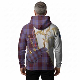 Rutherford Tartan Family Crest Hoodie Bagpipes with Scottish Thistle