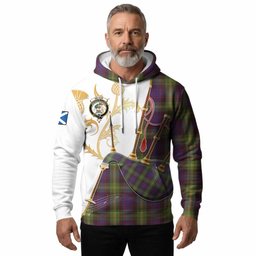 Watson Tartan Family Crest Hoodie Bagpipes with Scottish Thistle