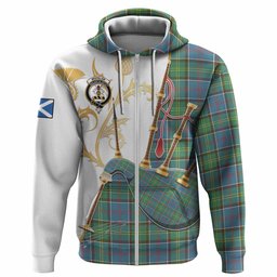 Whitelaw Tartan Family Crest Hoodie Bagpipes with Scottish Thistle